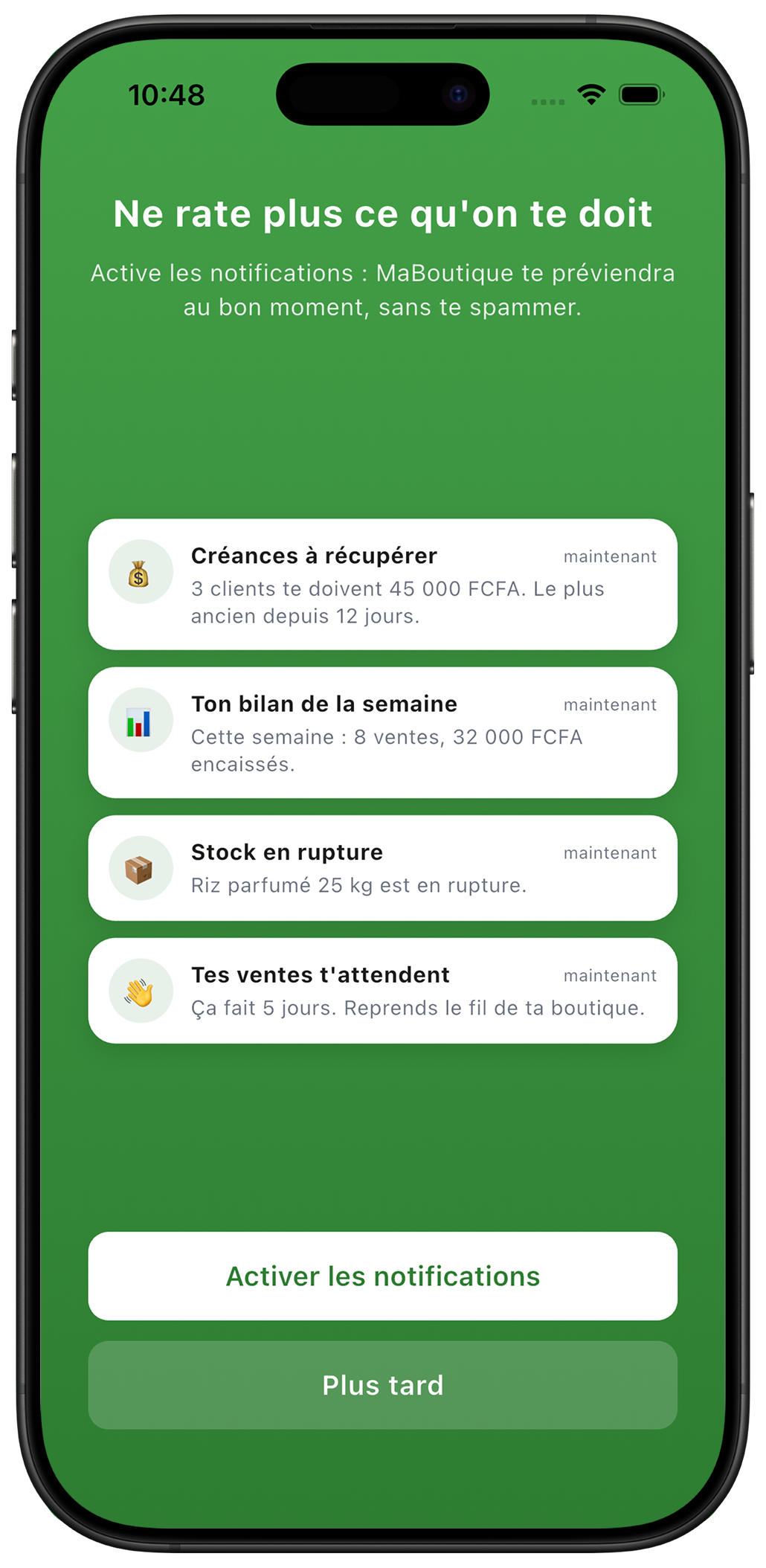 Rappels et notifications MaBoutique